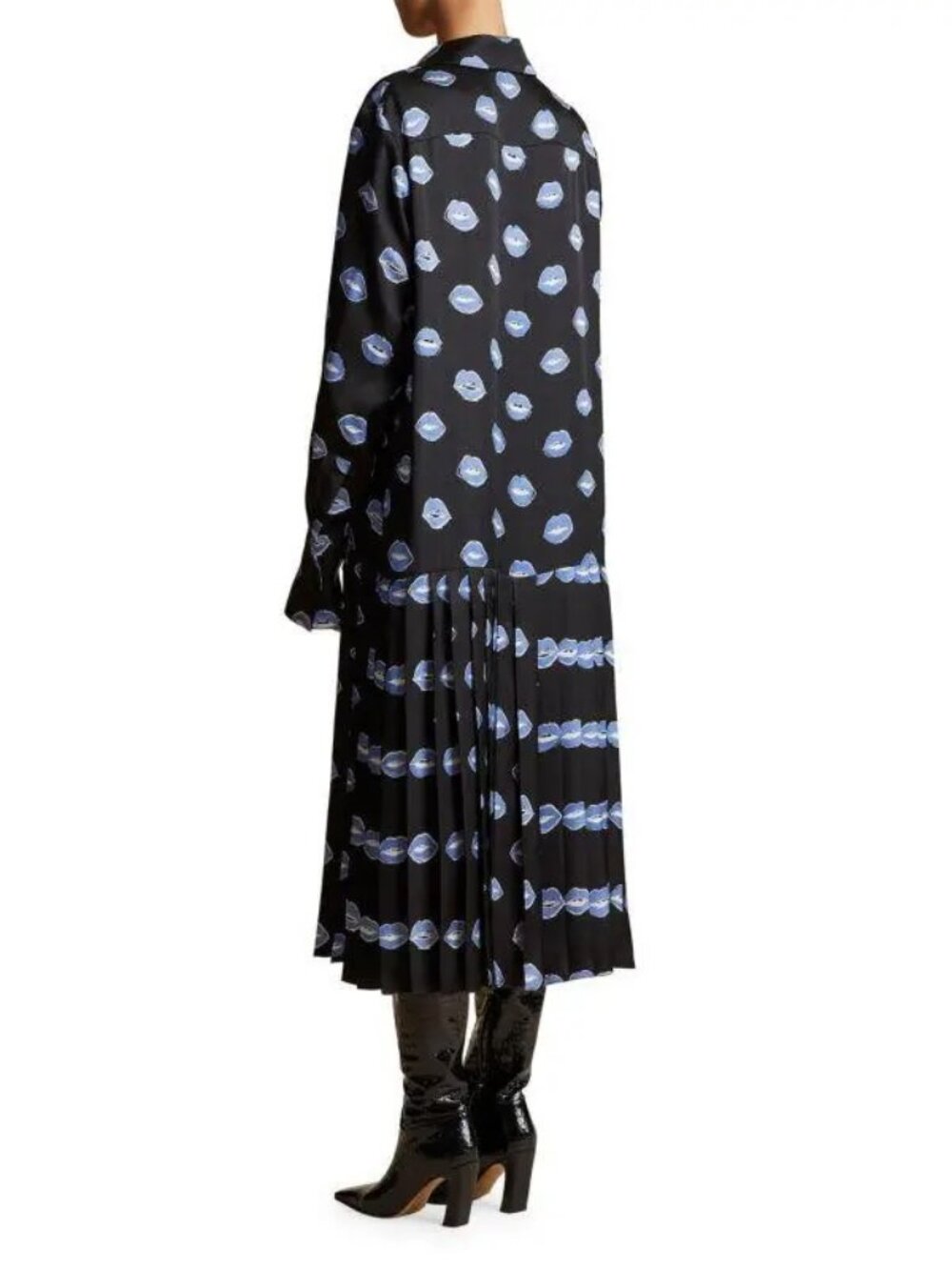 KHAITE Pre-Fall 2023 Lip Print Pleated Silk Dress Size 6 - Picture 2 of 13